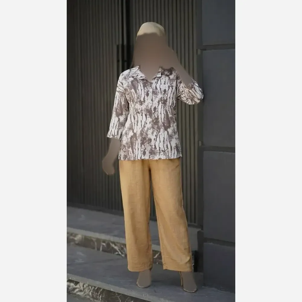 ست شومیز و شلوار زنانه جنس گازوئیلی و شانتون سایز 40 تا 48
