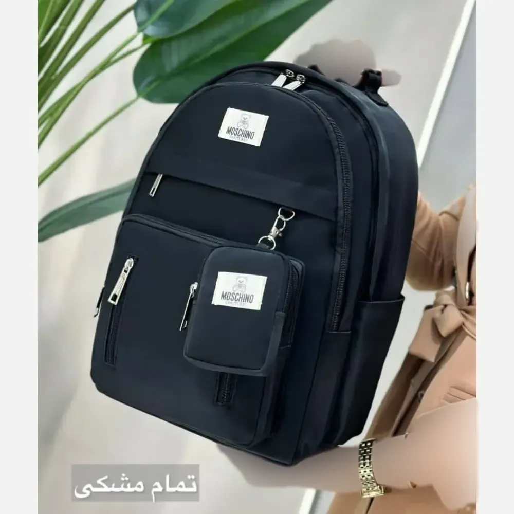 کوله پشتی مدل زرین جنس دیبا ضد آب دارای 3 زیپ و جای قمقمه ابعاد 40 در 28 سانتیمتر