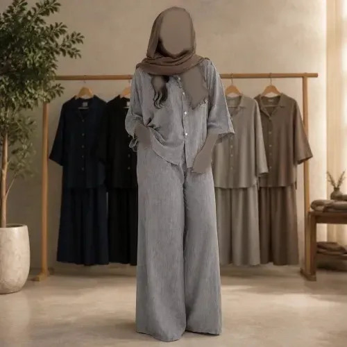 ست شومیز و شلوار زنانه مدل طلا جنس شانتون صوفیا فری سایز قواره دار فول بگ