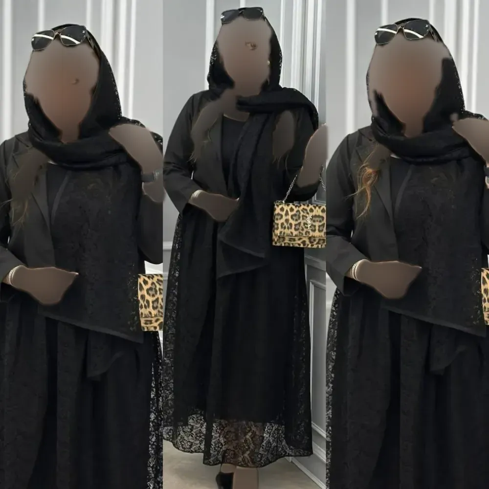 ست سه تیکه زنانه مجلسی کت مازراتی و دامن دانتل مشکی سایز 38 تا 46