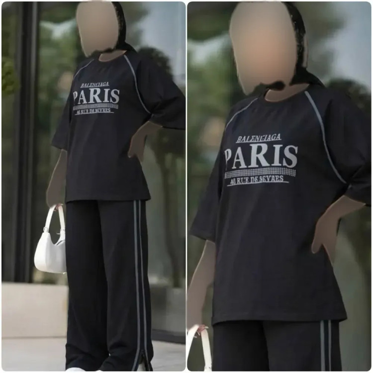 ست شومیز و شلوار زنانه مدل paris جنس شانتون کبریتی رنگ مشکی فری سایز 38 تا 46