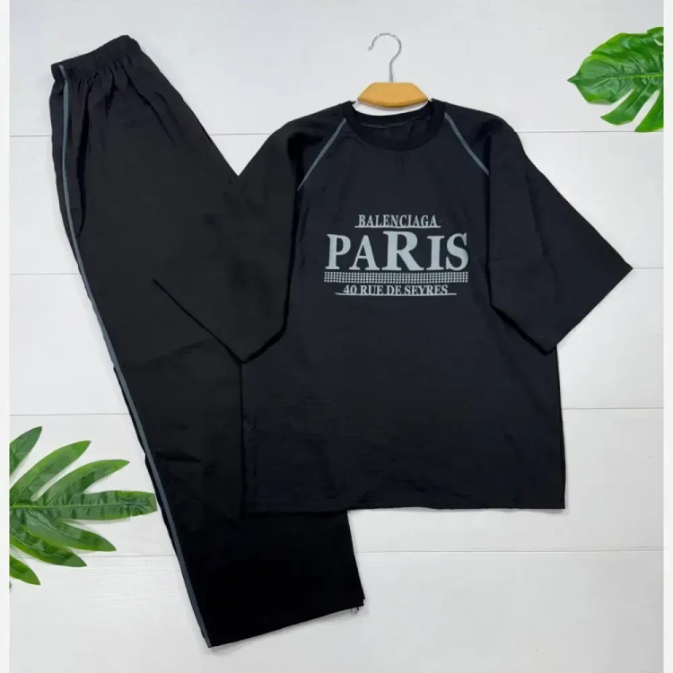 ست شومیز و شلوار زنانه مدل paris جنس شانتون کبریتی رنگ مشکی فری سایز 38 تا 46