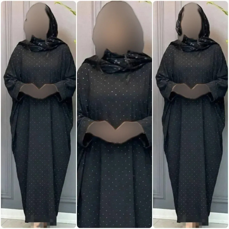 عبای زنانه مجلسی مدل نگیندار جنس الیزه رنگ مشکی فری سایز