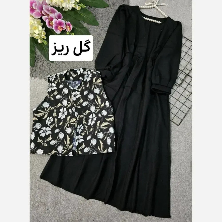 سارافون کرپ اندونزی مدل rozii دو تیکه با جلیقه سوزن دوزی فری سایز 36 تا 46