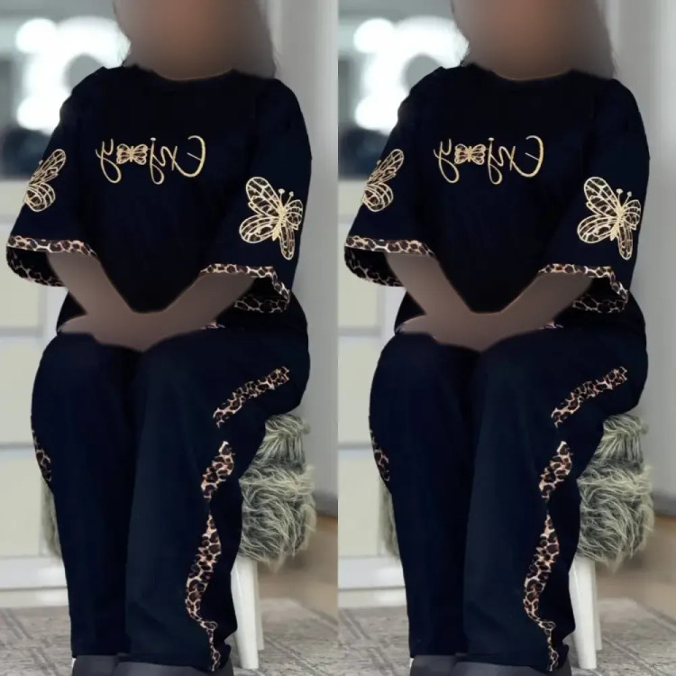 ست گیلدا تیشرت و شلوار پنبه گلکسی رنگ مشکی سایز فری 38 تا 46