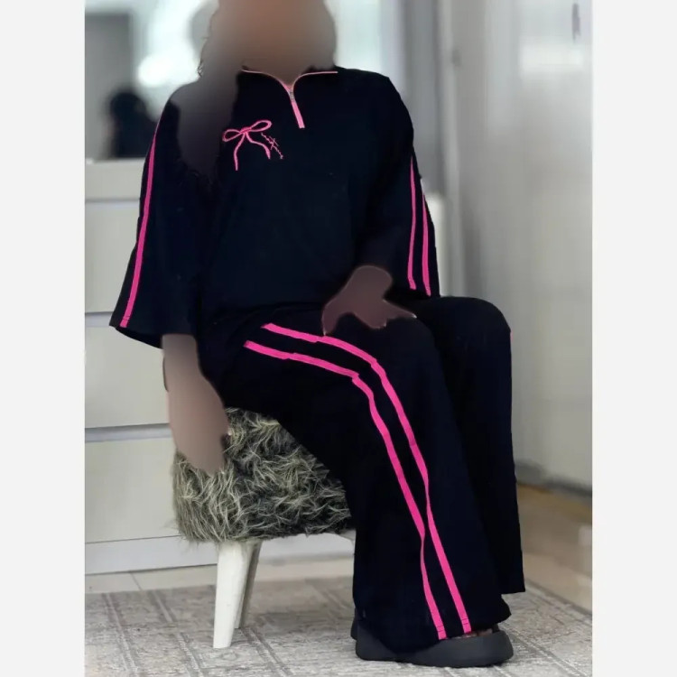 ست تیشرت و شلوار نخ پنبه زنانه ست ژاله رنگ سفید مشکی و صورتی مشکی سایز فری 38 تا 46
