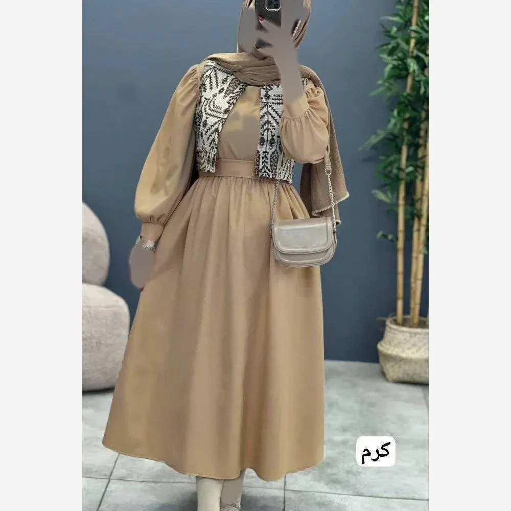 ست کت و سارافون زنانه مدل شافل جنس شانتون و تافته دوزی فری سایز تا 46
