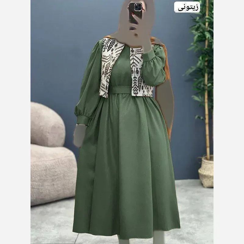 ست کت و سارافون زنانه مدل شافل جنس شانتون و تافته دوزی فری سایز تا 46