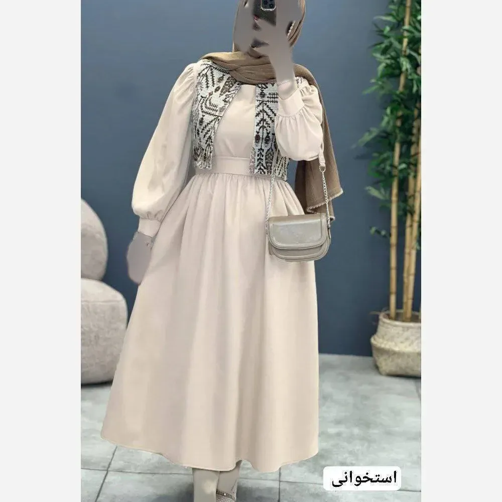 ست کت و سارافون زنانه مدل شافل جنس شانتون و تافته دوزی فری سایز تا 46