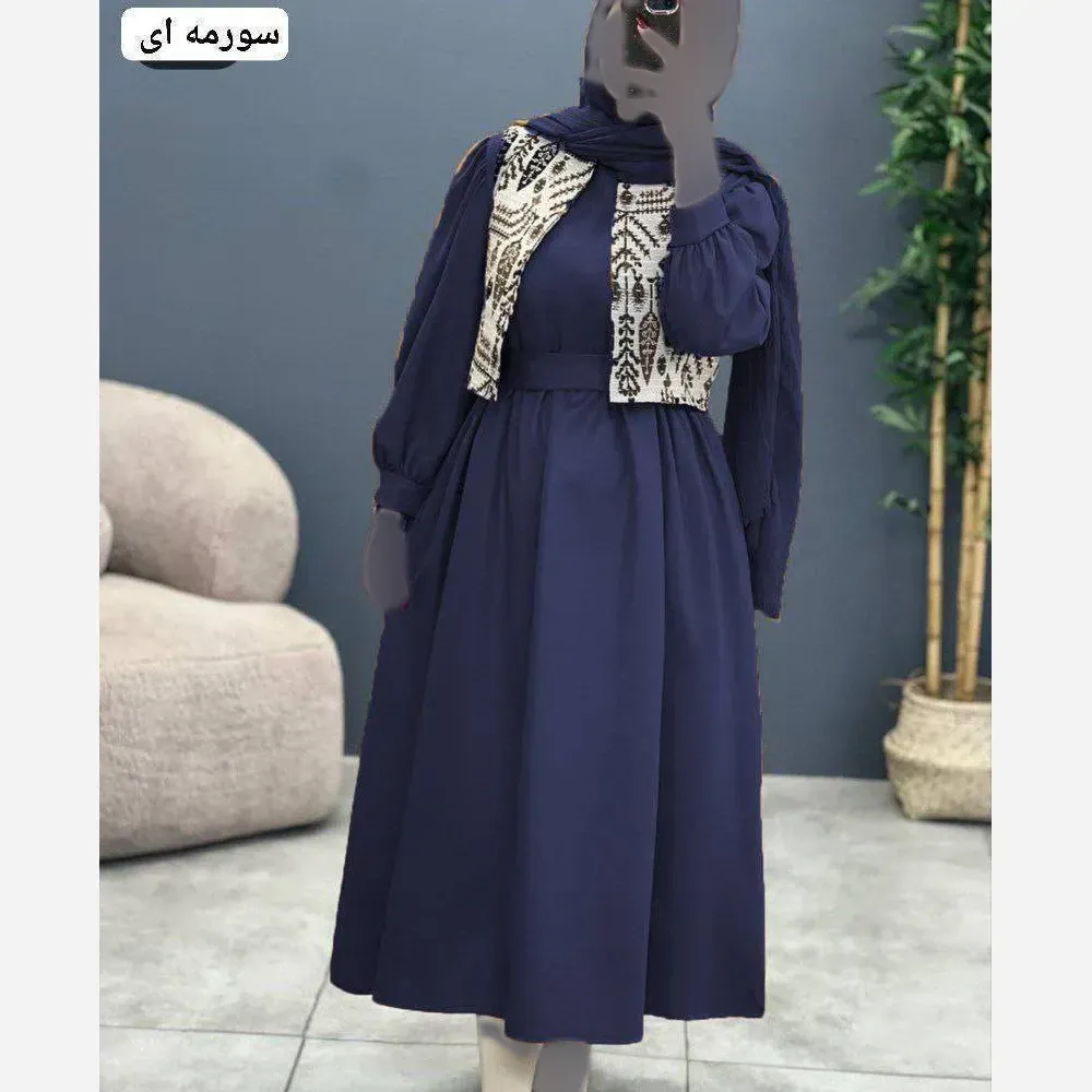 ست کت و سارافون زنانه مدل شافل جنس شانتون و تافته دوزی فری سایز تا 46