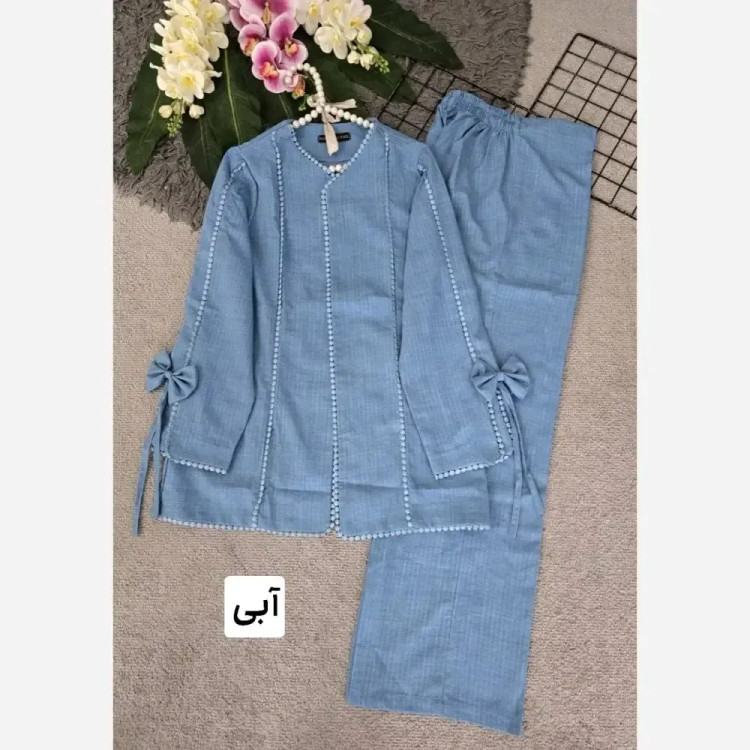 کت و شلوار زنانه مدل نوار عدسی جنس شانتون صوفیا فری سایز 38 تا 46