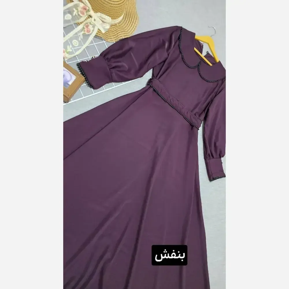 پیراهن بلند زنانه مجلسی جنس الیزه خرجکار مروارید دامن کلوش فری سایز تا 48