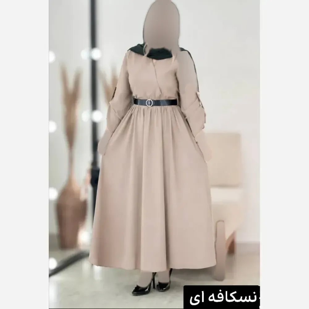 پیراهن بلند زنانه مدل آنجولینا جنس الیزه فری سایز تا 48 با کمربند چرمی