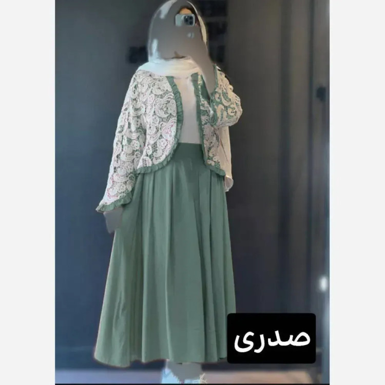 ست شومیز و دامن زنانه مدل ترمه جنس شانتون و دانتل فری سایز تا 46