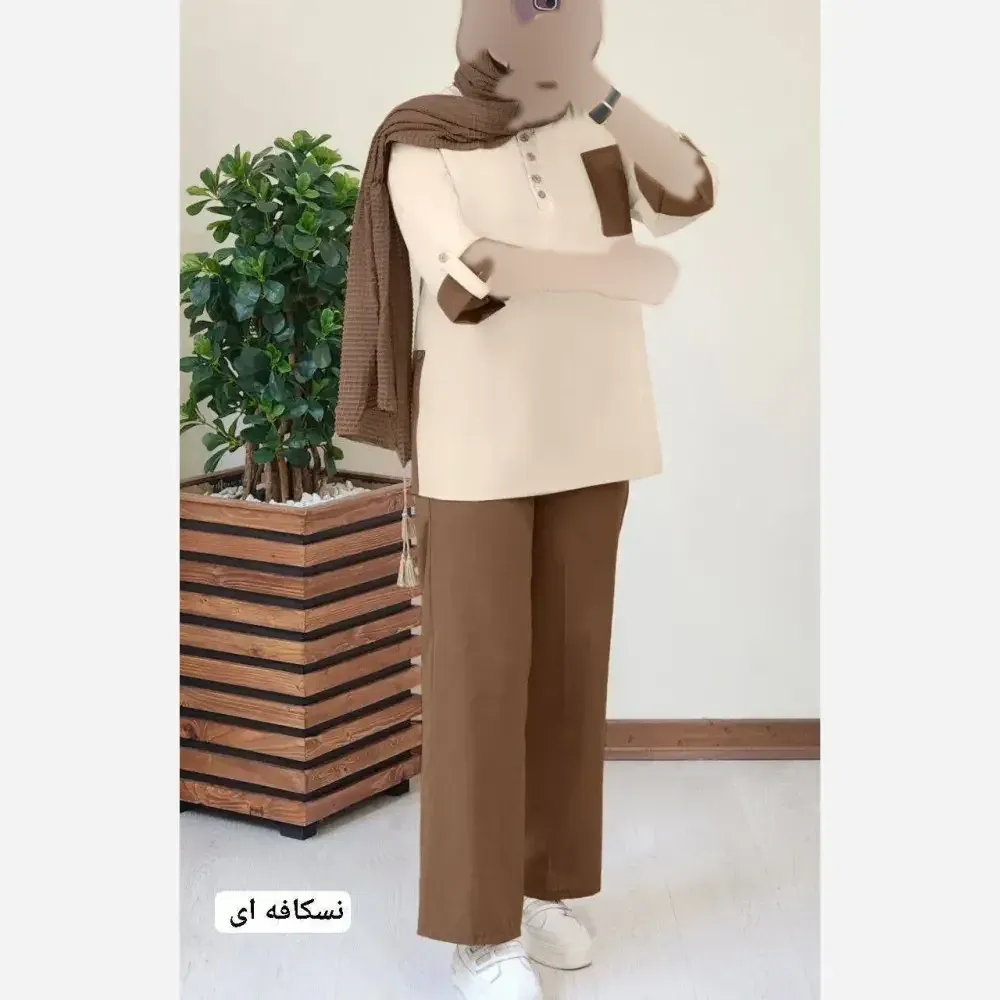 ست مانتو شانتون و شلوار لنین مدل تینا فری سایز تا 46