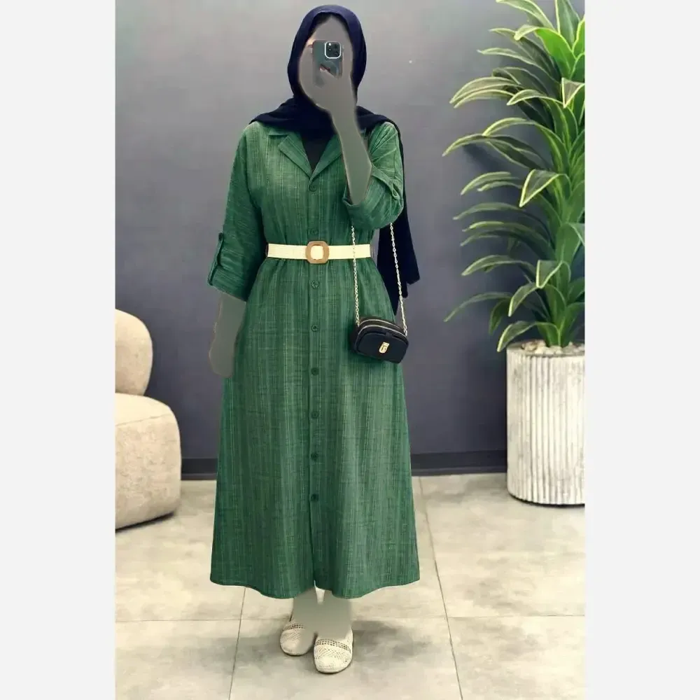 کفتان زنانه مدل یاسمن جنس شانتون فری سایز 38 تا 46 با کمربند کنفی (2)