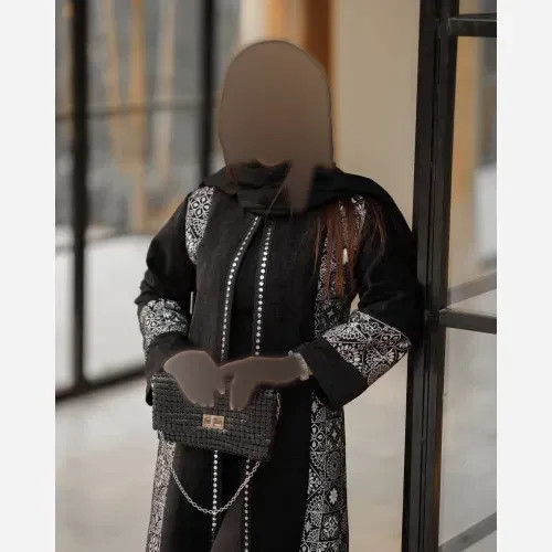پیراهن زنانه مشکی محرمی جنس تافته فویدار و سوپر بنگال سایز فری 38 تا 48 قد 118 سانت