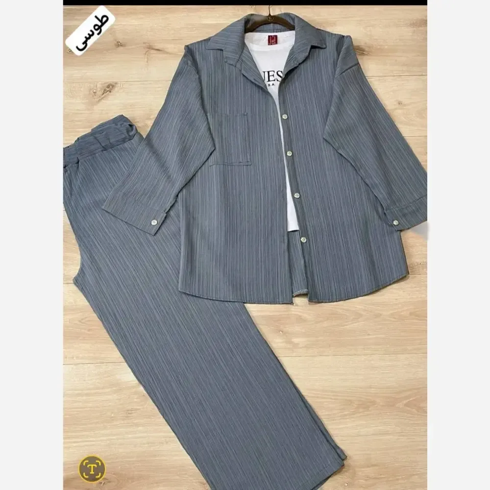 ست شومیز و شلوار زنانه جنس ایوا کراش درجه یک فری سایز 38 تا 46