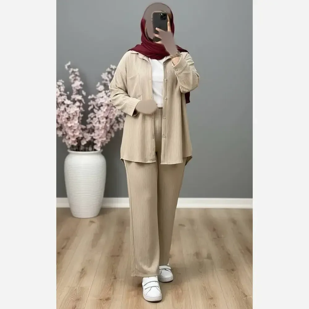 ست شومیز و شلوار زنانه جنس ایوا کراش درجه یک فری سایز 38 تا 46