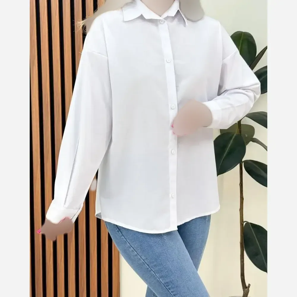 شومیز زنانه داکرون سفید فری سایز مدل تک