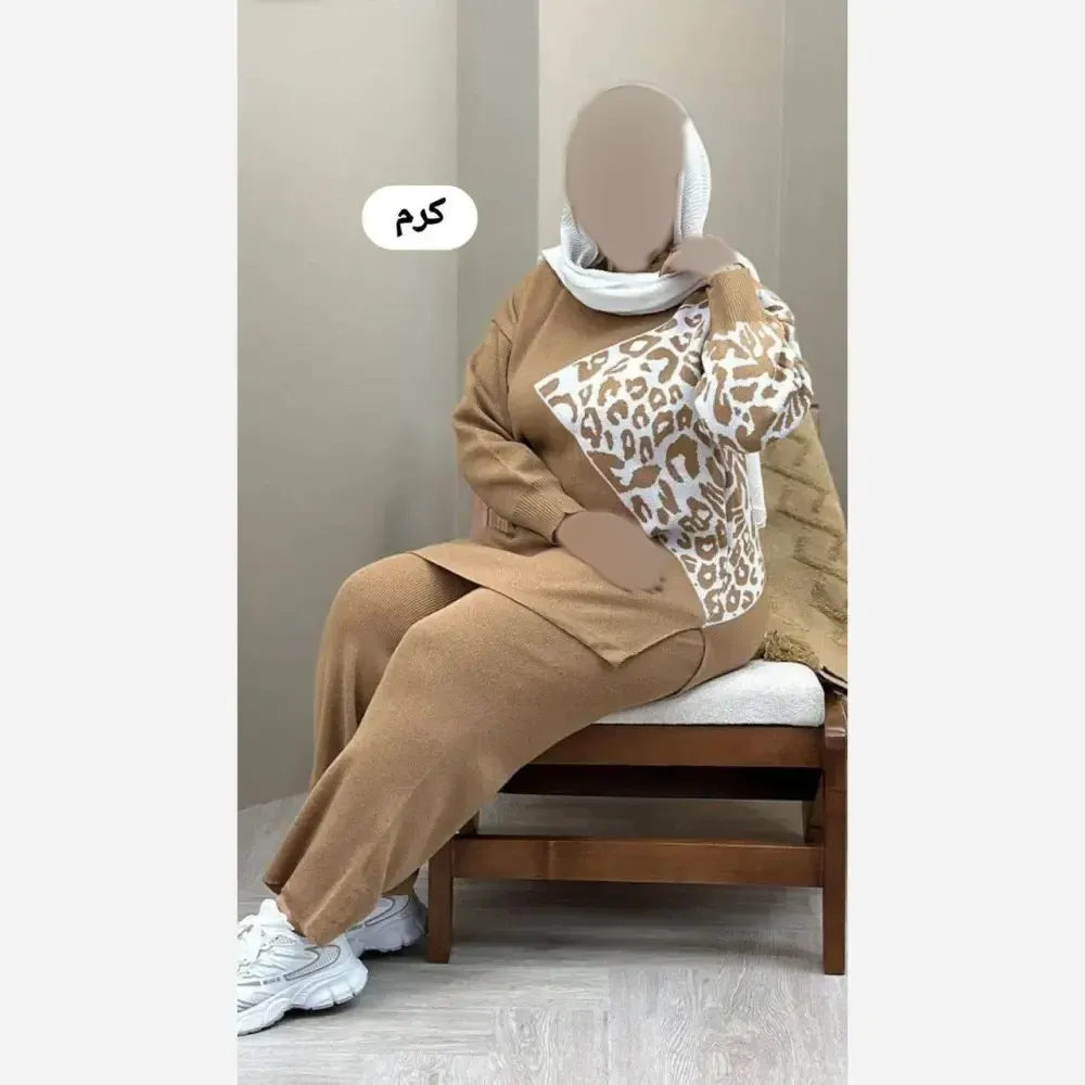 ست بافت پلنگی زنانه جنس سه نخ درجه یک فری سایز 38 تا 48