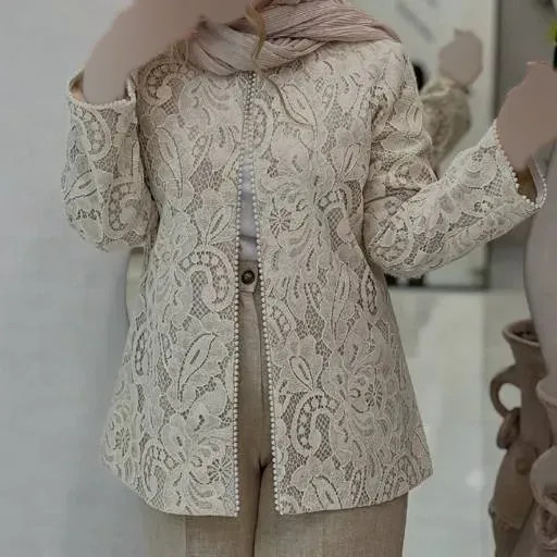 ست مانتو و شلوار مجلسی گیپور و مازراتی مروارید دوزی شده زنانه