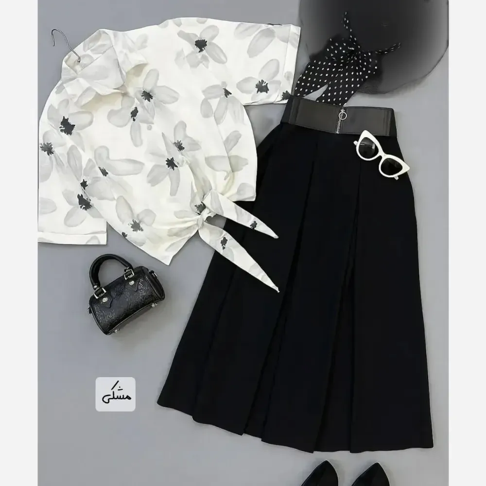 ست شومیز و دامن طرح آفتابگردون جنس لینن و شانتون اسلپ