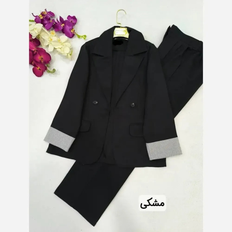 کت و شلوار زنانه مدل نسلیهان جنس مازراتی رنگ مشکی سایز 38 تا 46 (2)