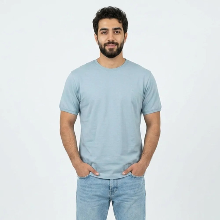 تیشرت بیسیک مردانه پنبه خالص یقه گرد آبی کد 11856