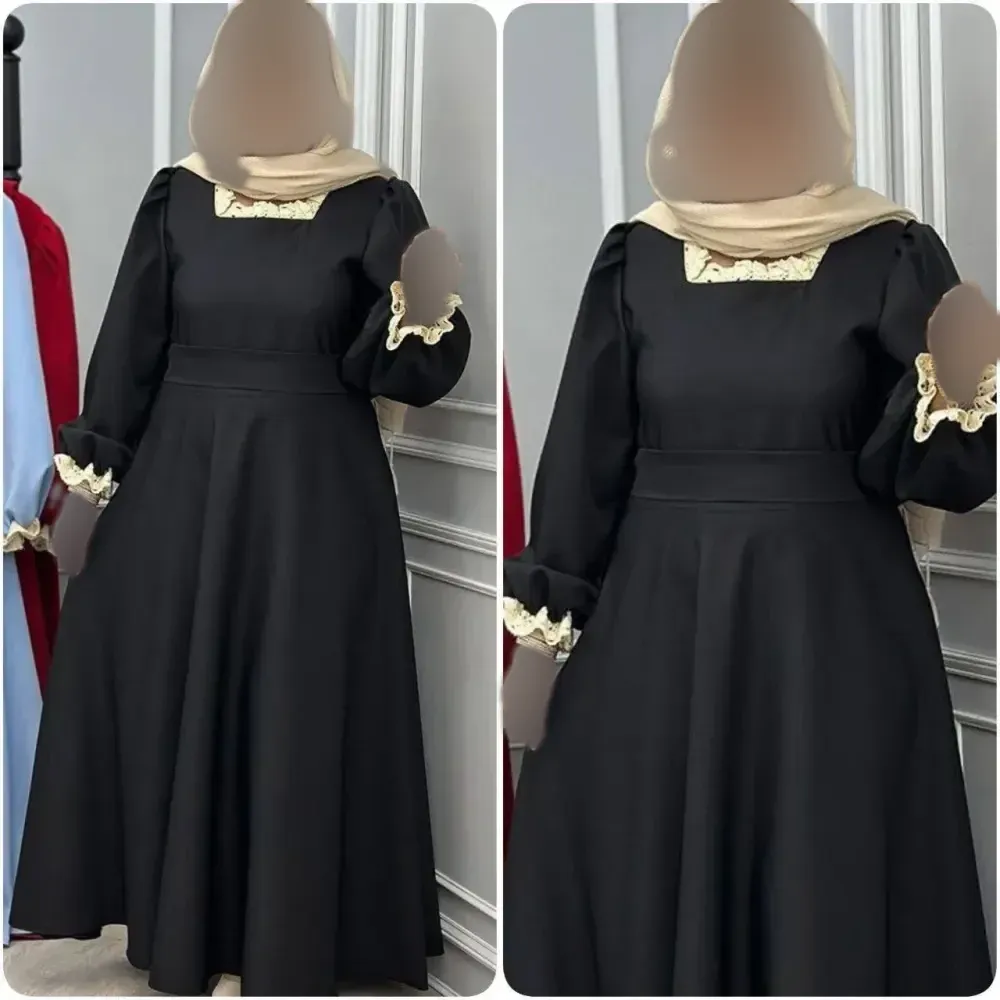 پیراهن زنانه یقه گیپور مدل شهرزاد رنگ مشکی سایز فری 38 تا 46