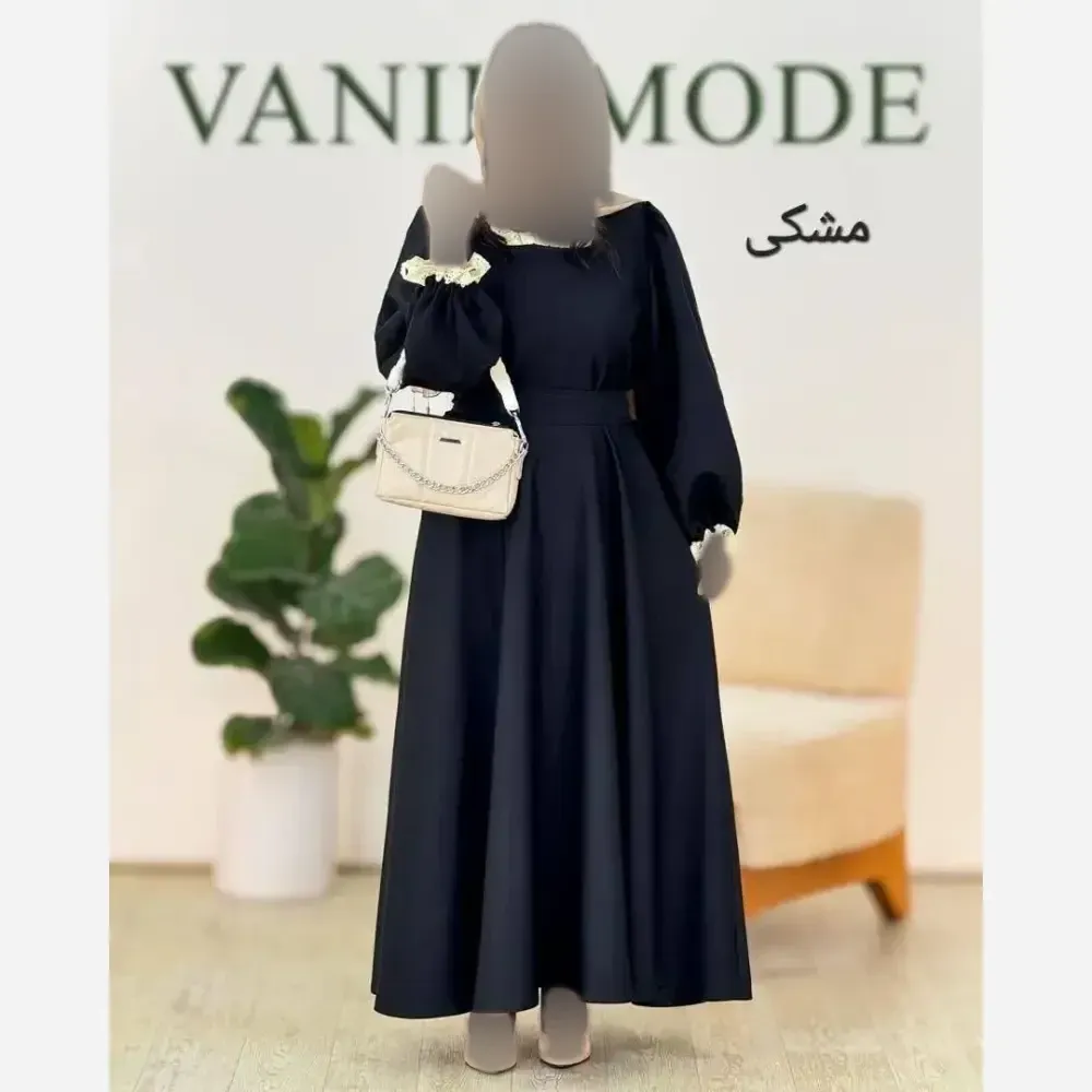 پیراهن زنانه یقه گیپور مدل شهرزاد رنگ مشکی سایز فری 38 تا 46