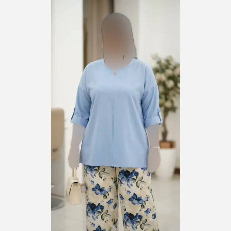 ست شومیز لنین و شلوار شانتون اسلپ زنانه فری سایز تا 48