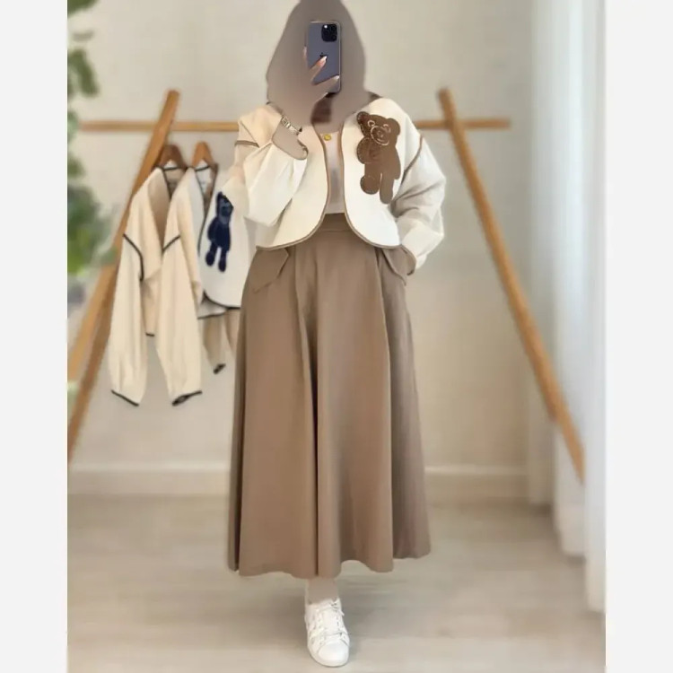 ست کت و دامن زنانه لینن طرح خرسی در سه رنگ