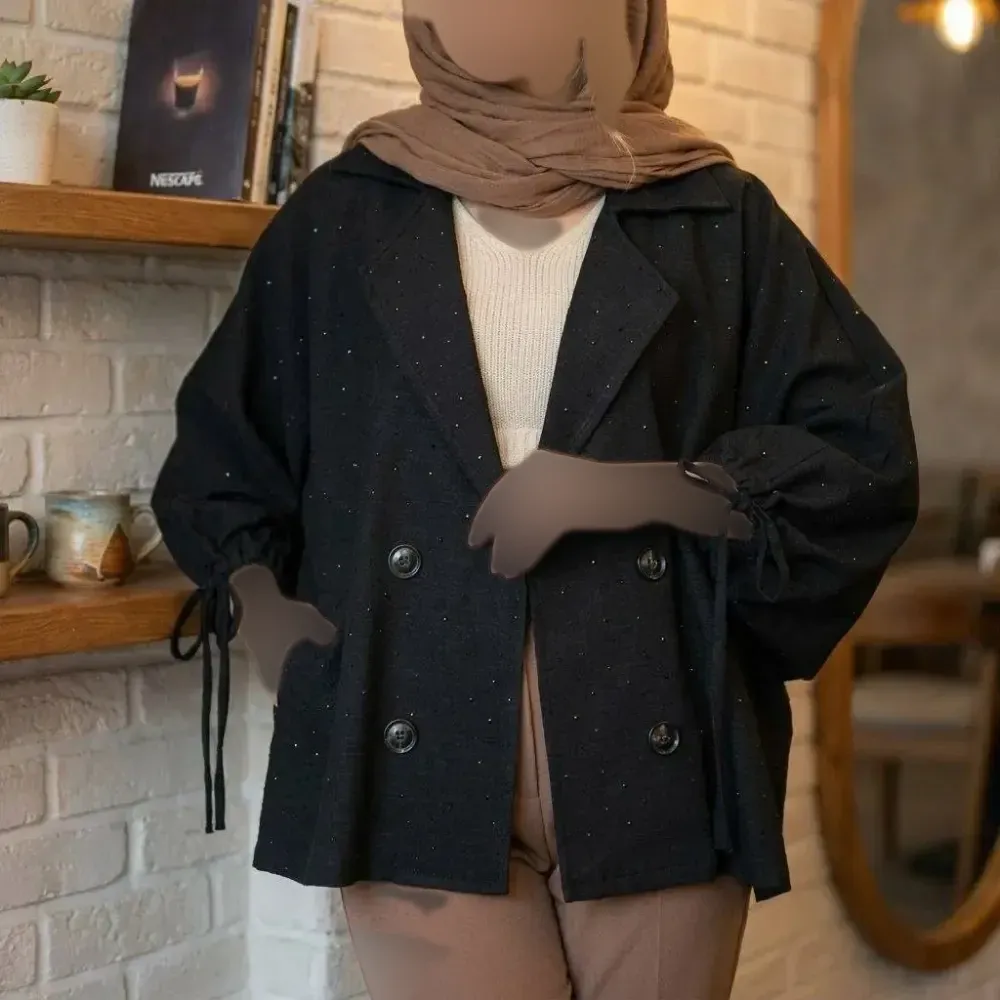 پانچ کتی زنانه مدل پریسا جنس شانتون کنفی وارداتی نگیندار رنگ مشکی فری سایز تا 54