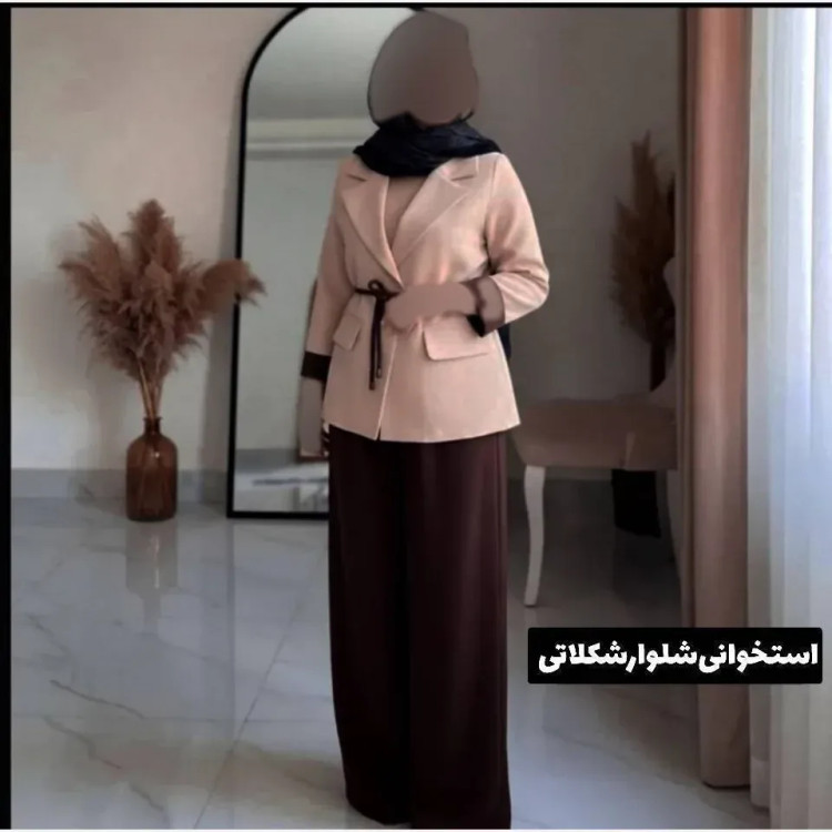 کت و شلوار زنانه مدل آزیتا جنس مازراتی فری سایز تا 46 با کمربند