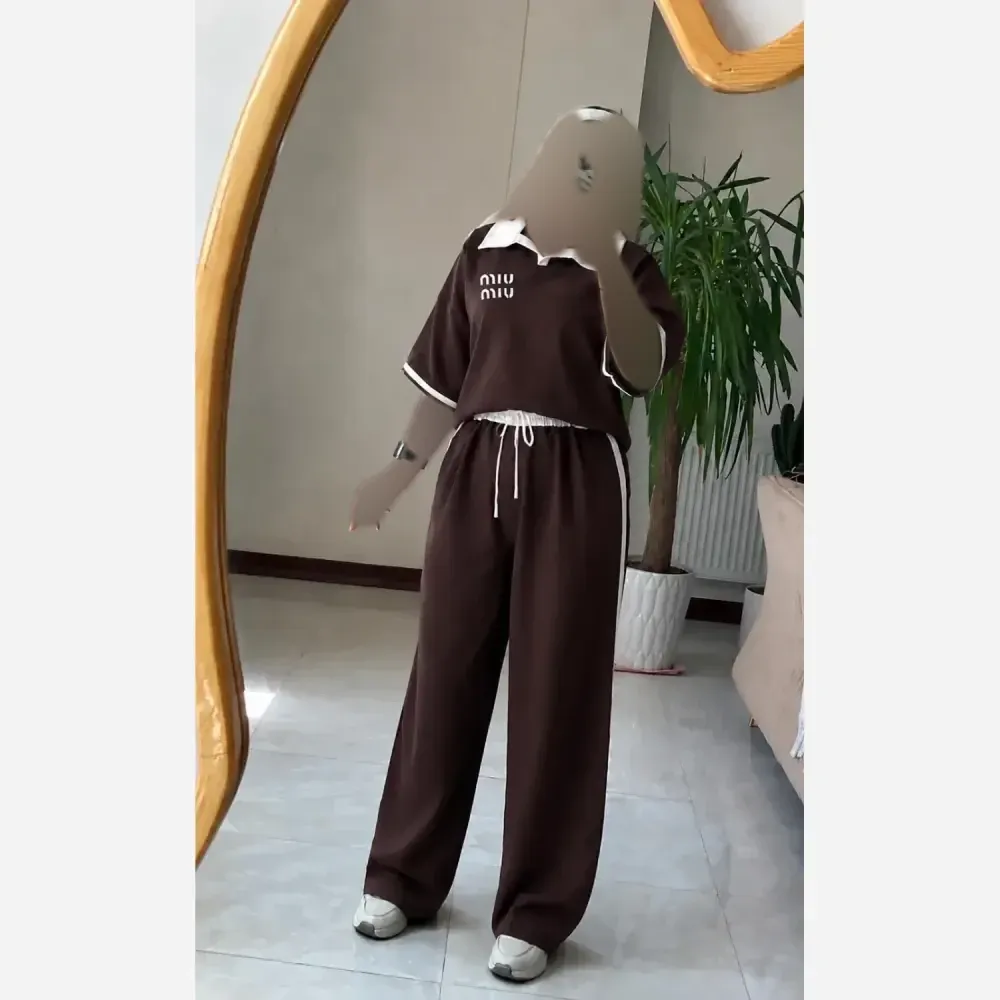 ست تیشرت و شلوار زنانه مدل میو میو جنس مازراتی اعلا فری سایز