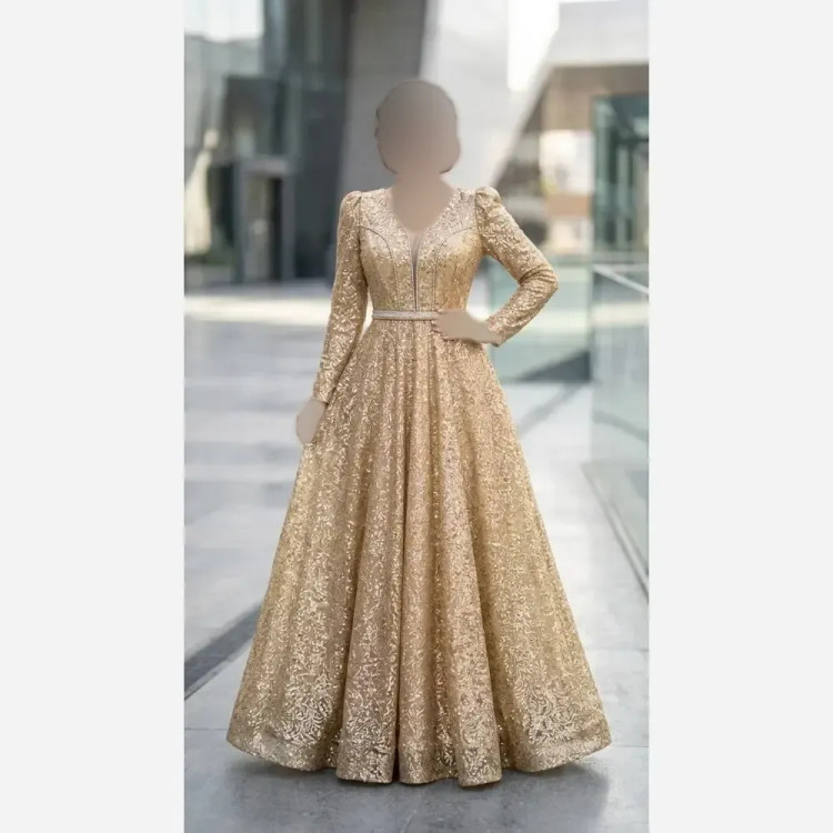پیراهن مجلسی زنانه مدل بهار شاین با دامن تور ژپوندار قد 150