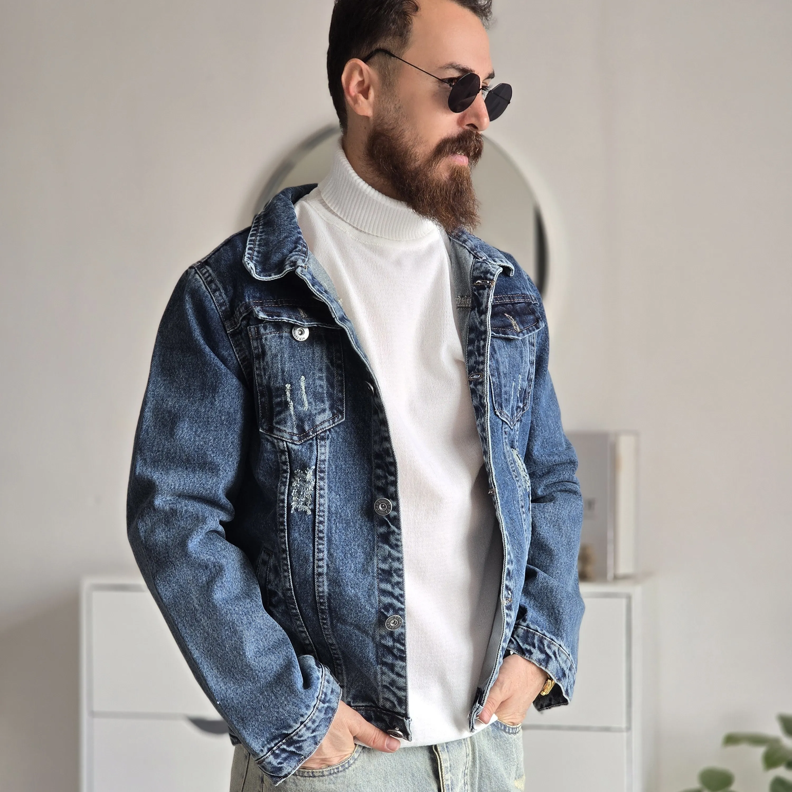کت لی مردانه و زنانه پارچه جین ترک ضخیم بدون کشسانی در سه رنگ آبی