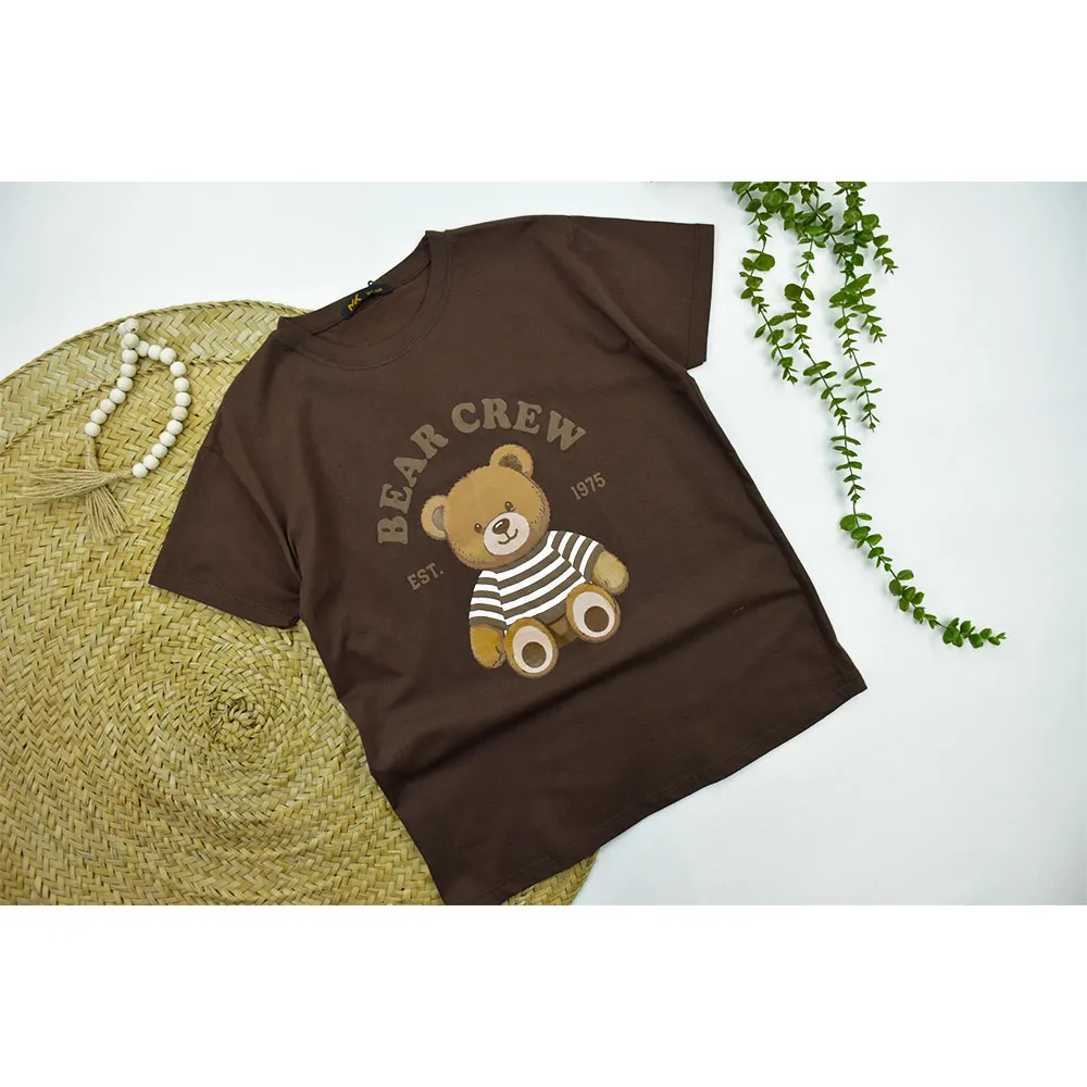 تیشرت زنانه طرح تدی جنس پنبه یقه گرد تک سایز