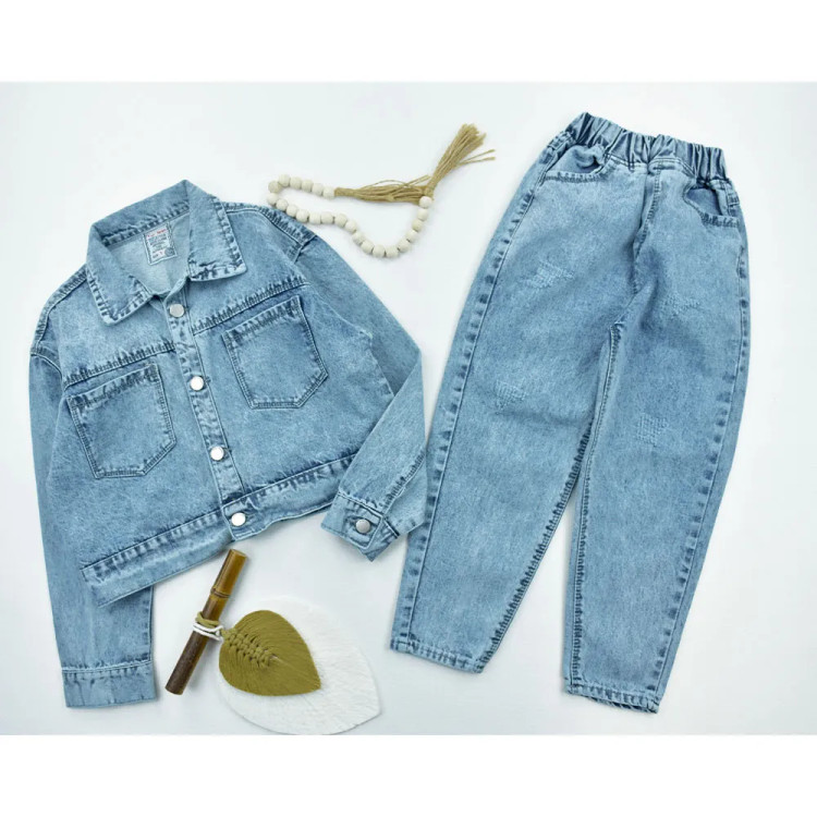 ست کت و شلوار جین دخترانه طرح پروانه مدل کمر کش