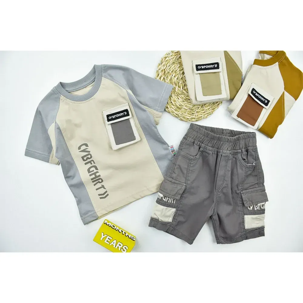 ست تیشرت و شلوارک پسرانه پنبهای طرح تک جیب کد 11287