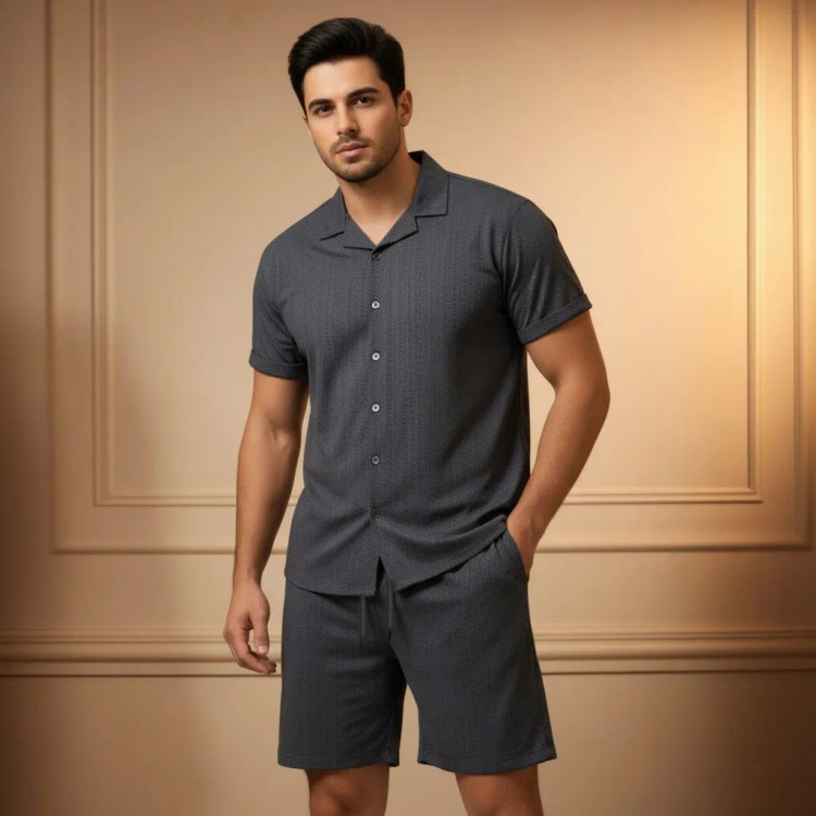 ست پیراهن و شلوارک مردانه پارچه مراکشی گرم بالا سایز L تا 3XL (2)