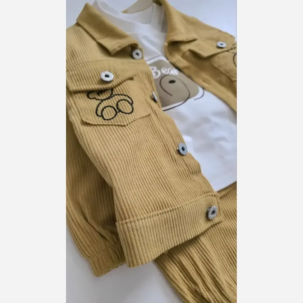 ست سه تیکه تدی وارداتی مخمل کبریتی اسپرت دخترانه و پسرانه مناسب 1 تا 5 سال و نیم
