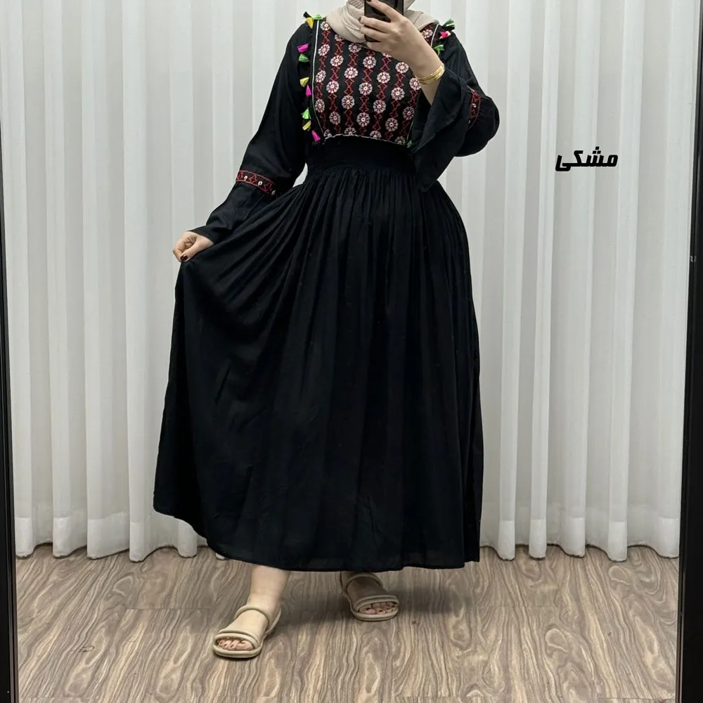 پیراهن نخی گلدوزی زنانه و دخترانه مدل جانان فری سایز مناسب تا 48