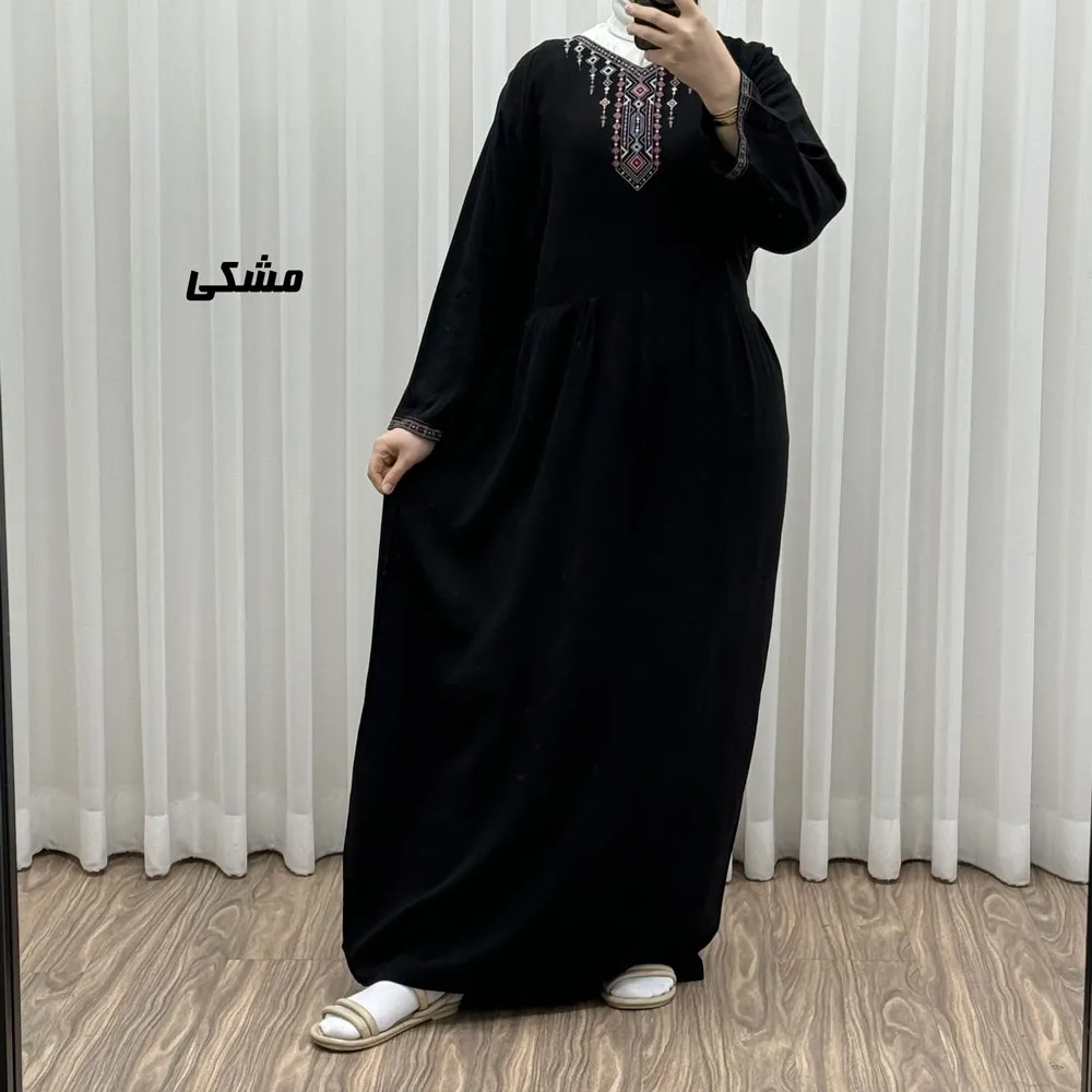 پیراهن ساحلی نخی زنانه مدل آتریسا فری سایز با کمربند