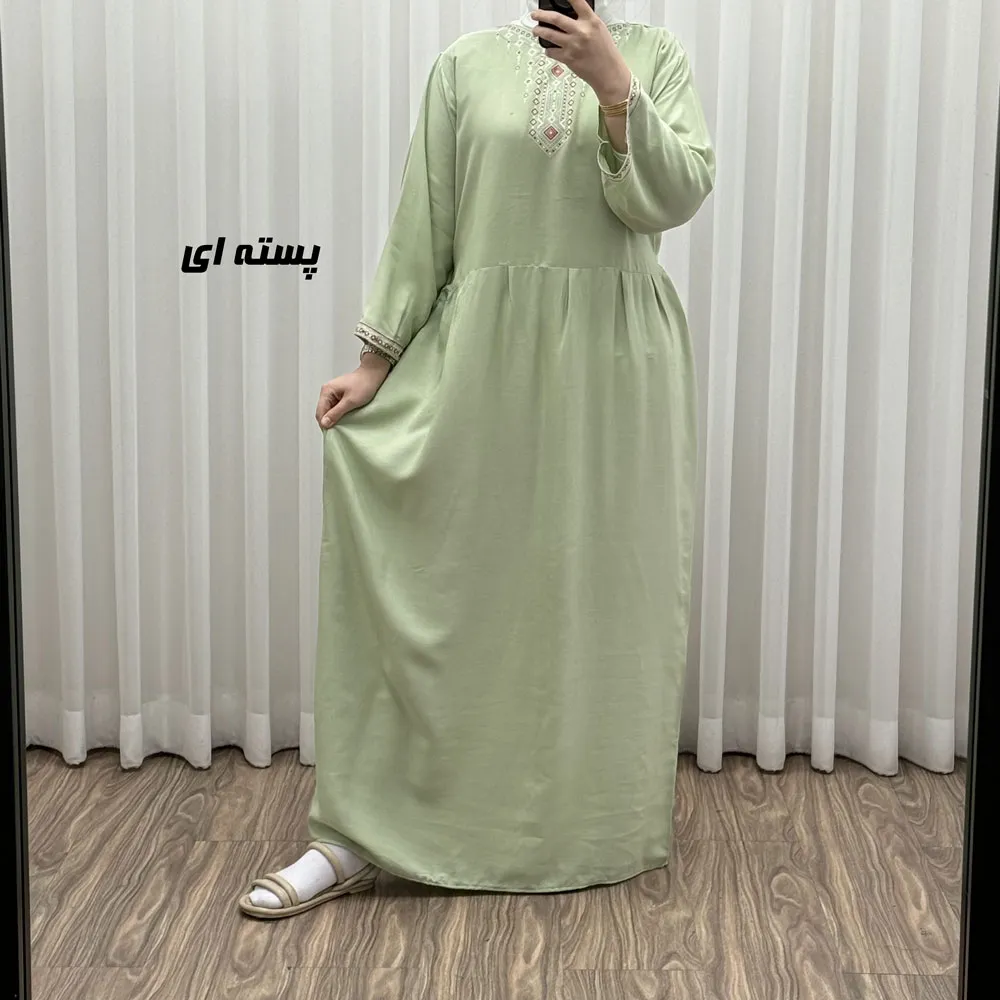 پیراهن ساحلی نخی زنانه مدل آتریسا فری سایز با کمربند