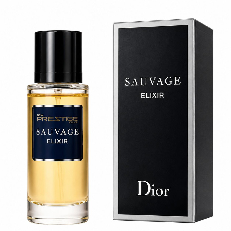 عطر جیبی مردانه نیو پرستیژ کالر مدل Sauvage Elixir با رایحه تلخ حجم 35 میلی‌لیتر