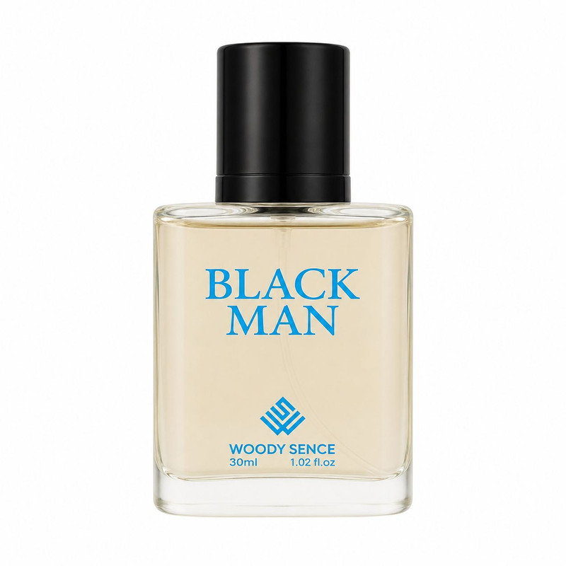 عطر جیبی مردانه وودی سنس مدل Black Man با رایحه گرم و تلخ حجم 30 میلی لیتر