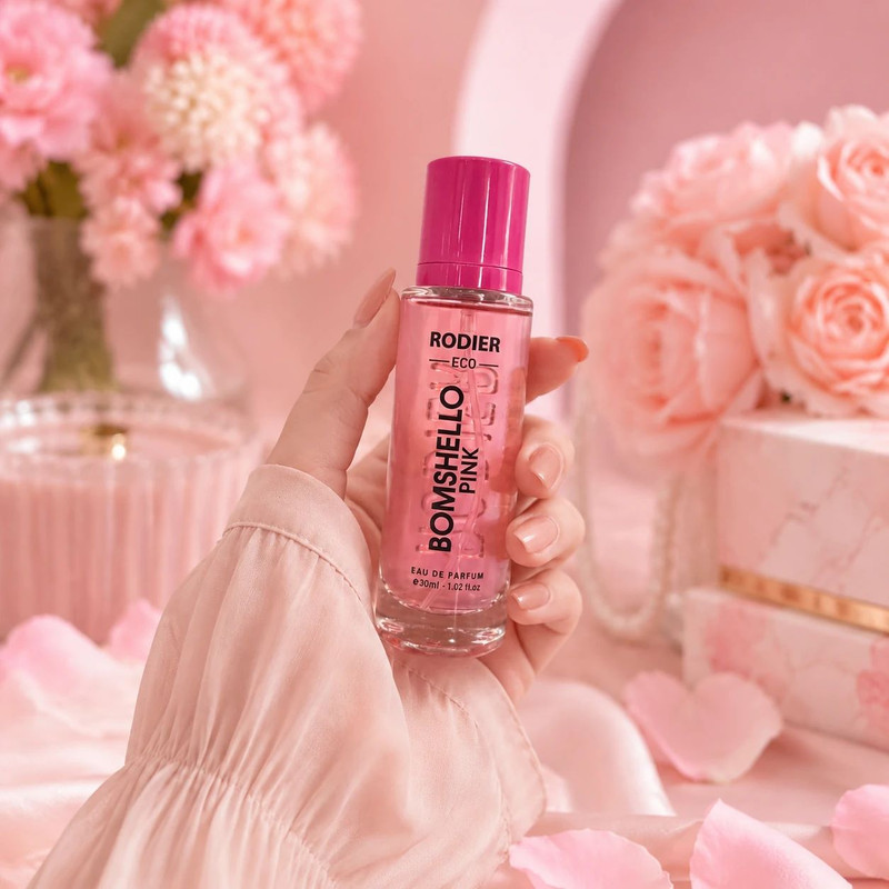 عطر جیبی زنانه رودیر مدل Bomshello Pink با رایحه خنک حجم 30 میلیلیتر