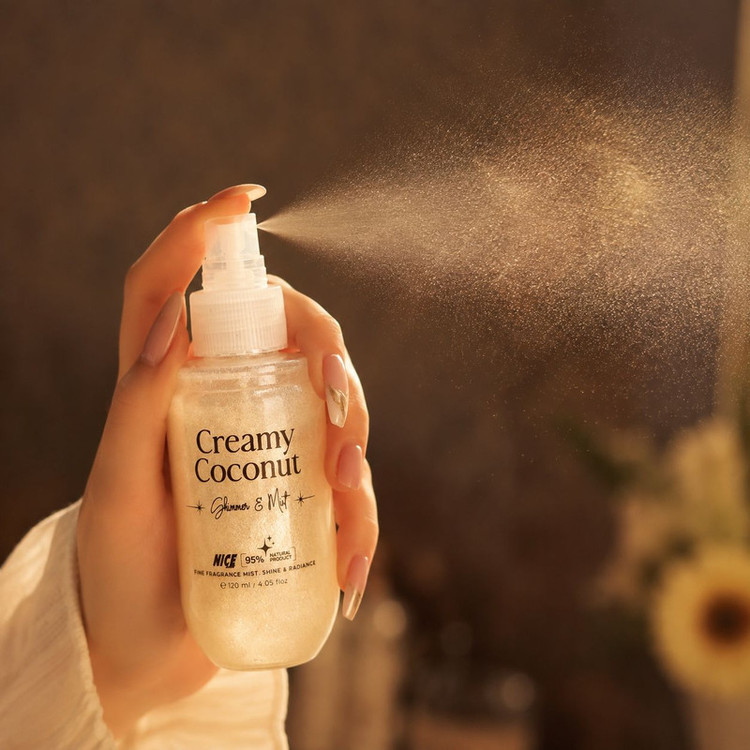 بادی میست شاین زنانه نایس پاپت مدل Creamy Coconut با رایحه گرم و شیرین حجم 120 میلیلیتر